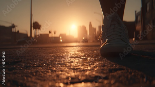 Urban Heat Island Effect, City Sidewalk at Sunset