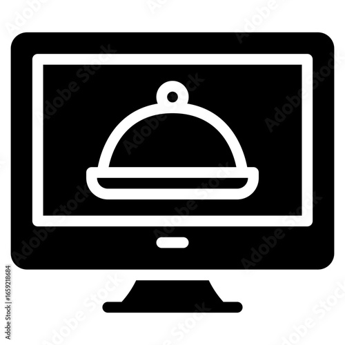 Online food order icon in glyph style, suitable for food delivery, fast food, and restaurant concept illustrations