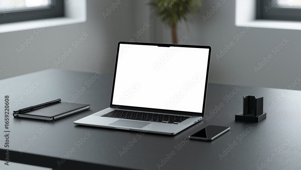 Fototapeta premium Blank Laptop Screen for Mockup in a Clean Office