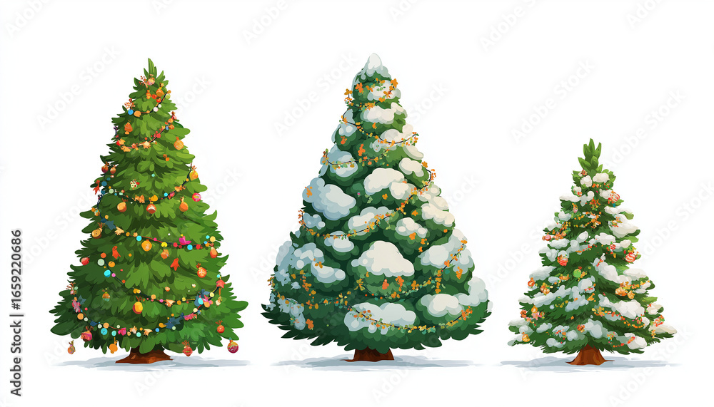 Fototapeta premium 3 vector Christmas trees, simple design, white background.