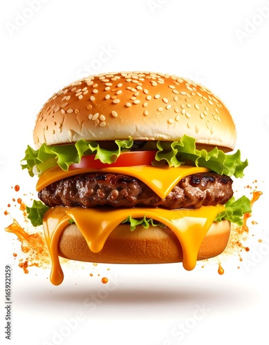 Delicious burger in mid-air