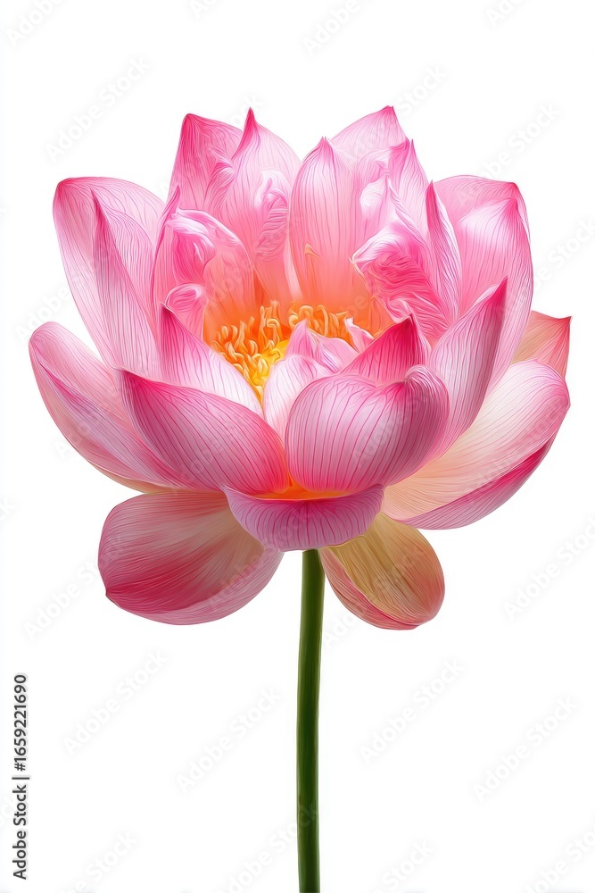 Fototapeta premium Pink lotus flower, close-up, on white