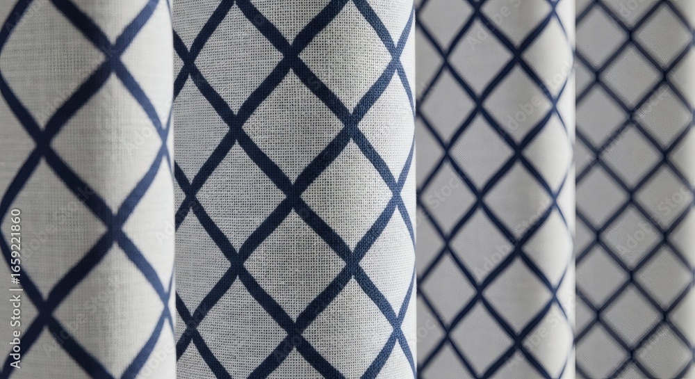 Fototapeta premium Elegant Geometric Decor Patterns A Study in Fabric Design with Blue Diamond Accents