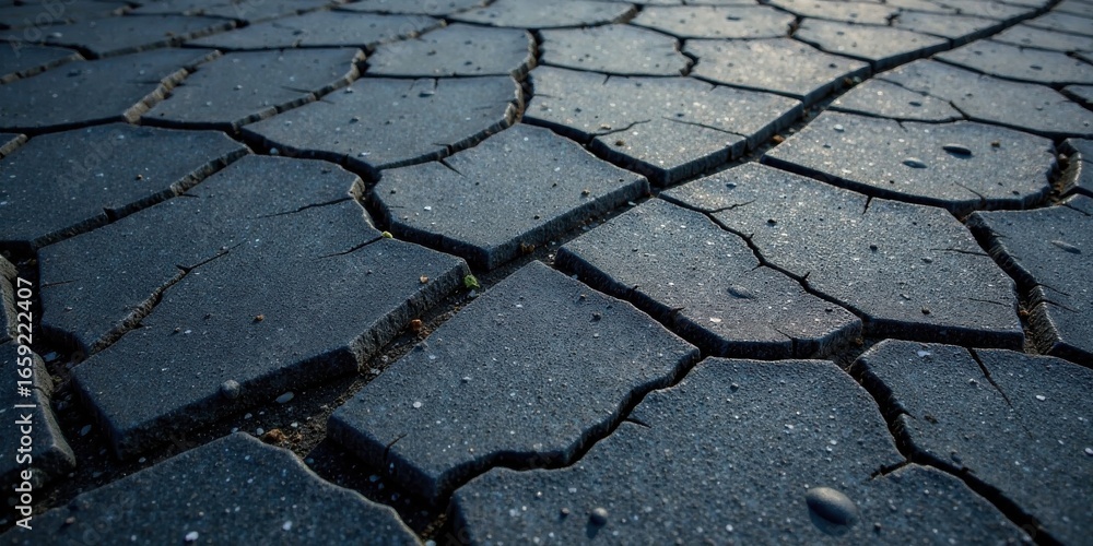 Fototapeta premium A Detailed Close-Up View of Dark Cracked Earth, Revealing a Textured Surface with Subtle Variations in Tone and Depth