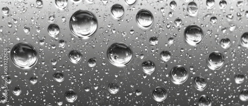 Close-up of water droplets on a gray surface