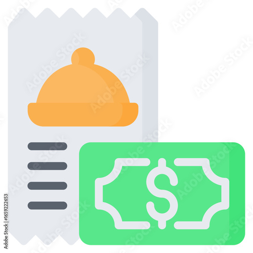 Food payment bill icon in flat style, suitable for food delivery, fast food, and restaurant concept illustrations