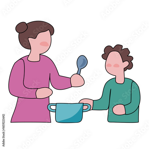 Mother and Son Cooking Together