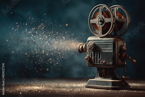 Vintage film projector, cinematic light