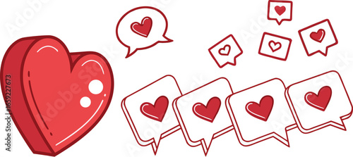 Vector art of heart and chat bubbles, a symbol of love and connection