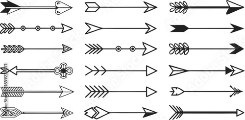 Vector art of collection of various hand drawn arrow designs