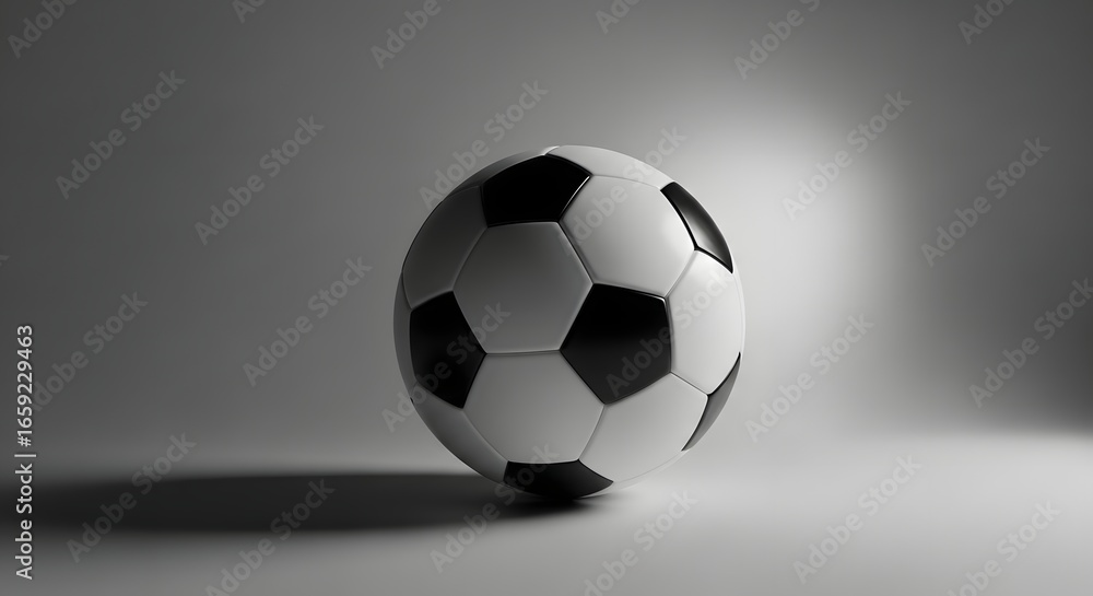 Fototapeta premium Iconic Soccer Ball in Dramatic Black and White Studio Spotlight.