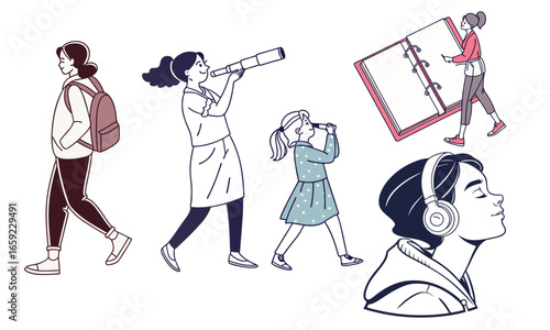 Diverse People in Various Activities and Poses Illustration.