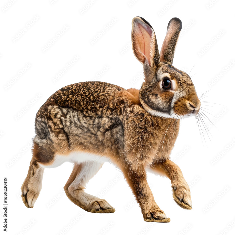 Fototapeta premium Large Brown Rabbit Standing Upright on Transparent Background