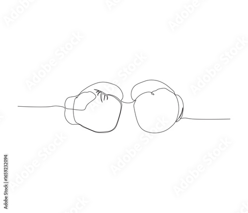 One continuous line drawing of boxing gloves. single line illustration of boxer fighting equipment. self defense concept. editable outline