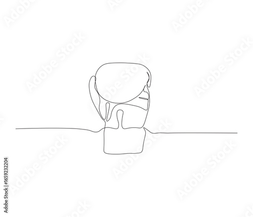 One continuous line drawing of boxing gloves. single line illustration of boxer fighting equipment. self defense concept. editable outline