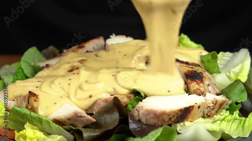Grilled chicken salad with creamy sauce