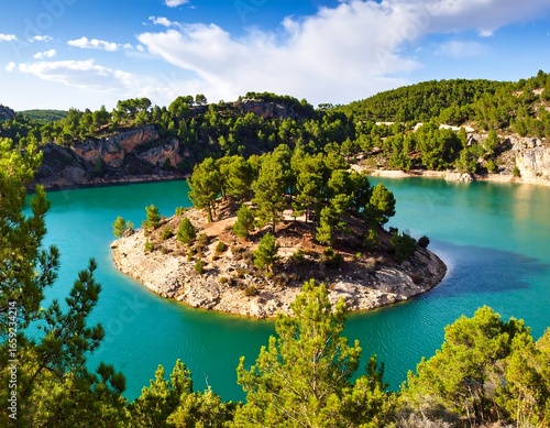 Scenic lake with island