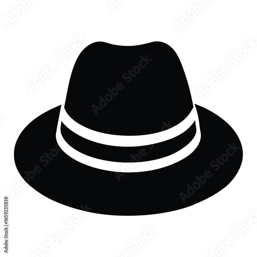 A stylish black fedora hat with a striking white stripe design silhouette vector
