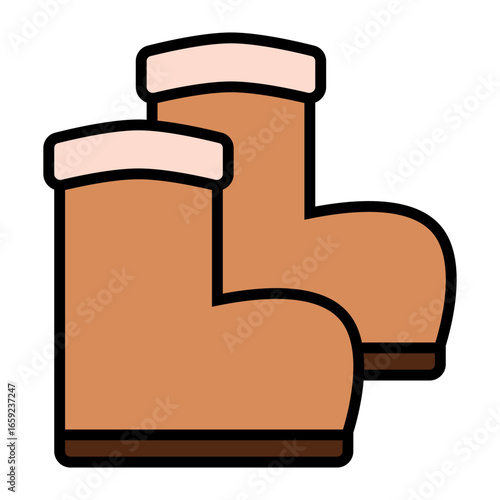 Simple Flat Illustration Pair of Brown Winter Boots Fashion Item