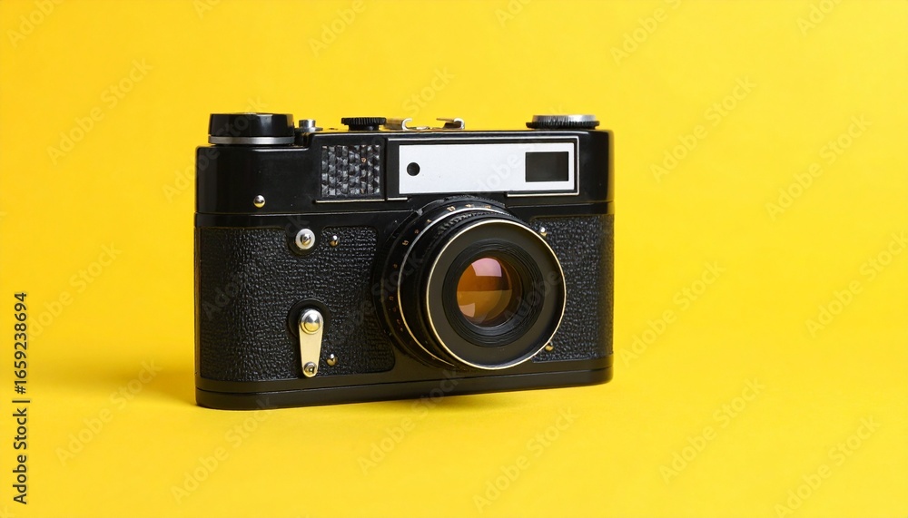 Fototapeta premium Vintage Camera on Yellow Background Nostalgia and Photography
