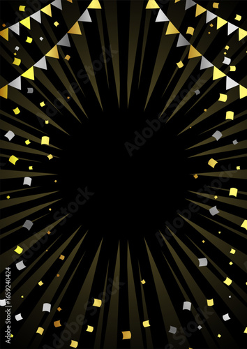 ブラックフライデー背景、金銀、縦、集中線、イラスト、かわいい、旗