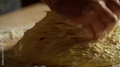 Hands kneading dough on a wooden surface (1)