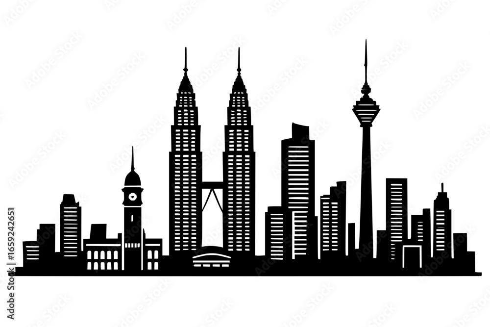 Naklejka premium The silhouette of Kuala Lumpur city on a transparent background