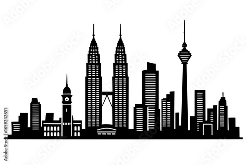 The silhouette of Kuala Lumpur city on a transparent background
