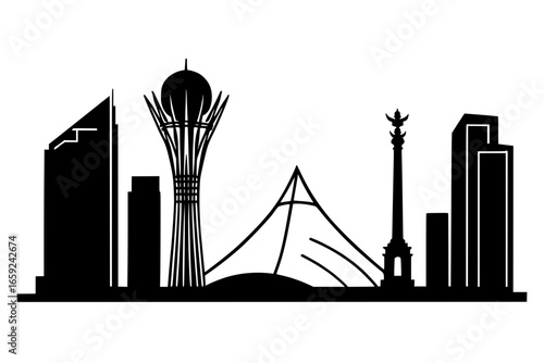 Silhouette of Astana city on transparent background