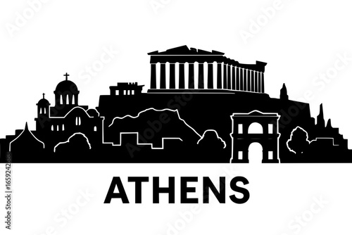 Silhouette of the city of Athens on a transparent background