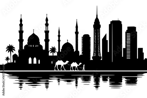 Silhouette of the city of Cairo on a transparent background