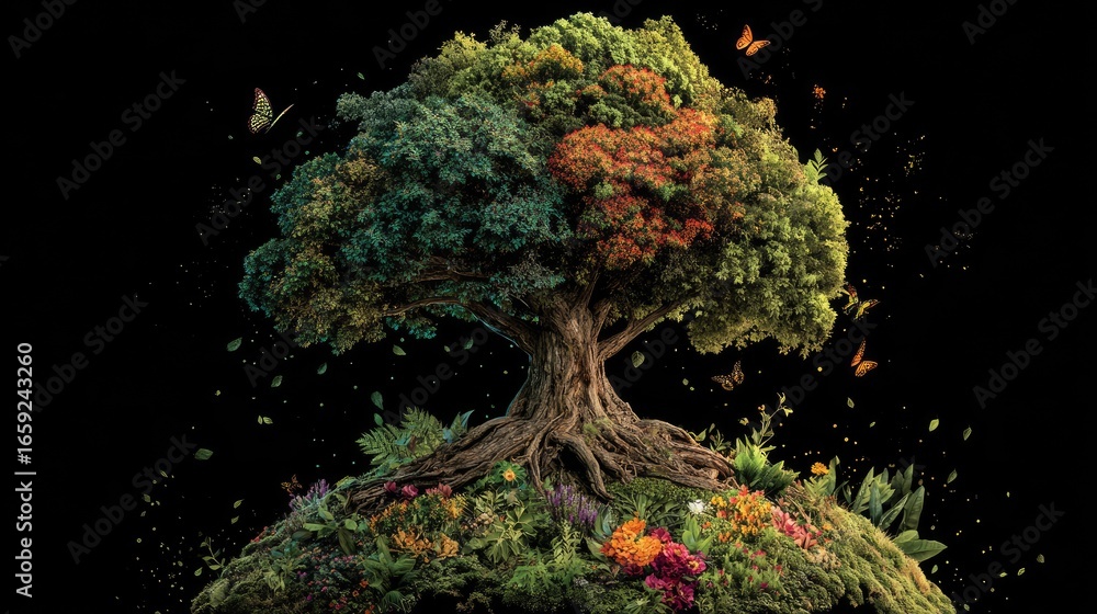 Fototapeta premium Colorful tree with vibrant foliage