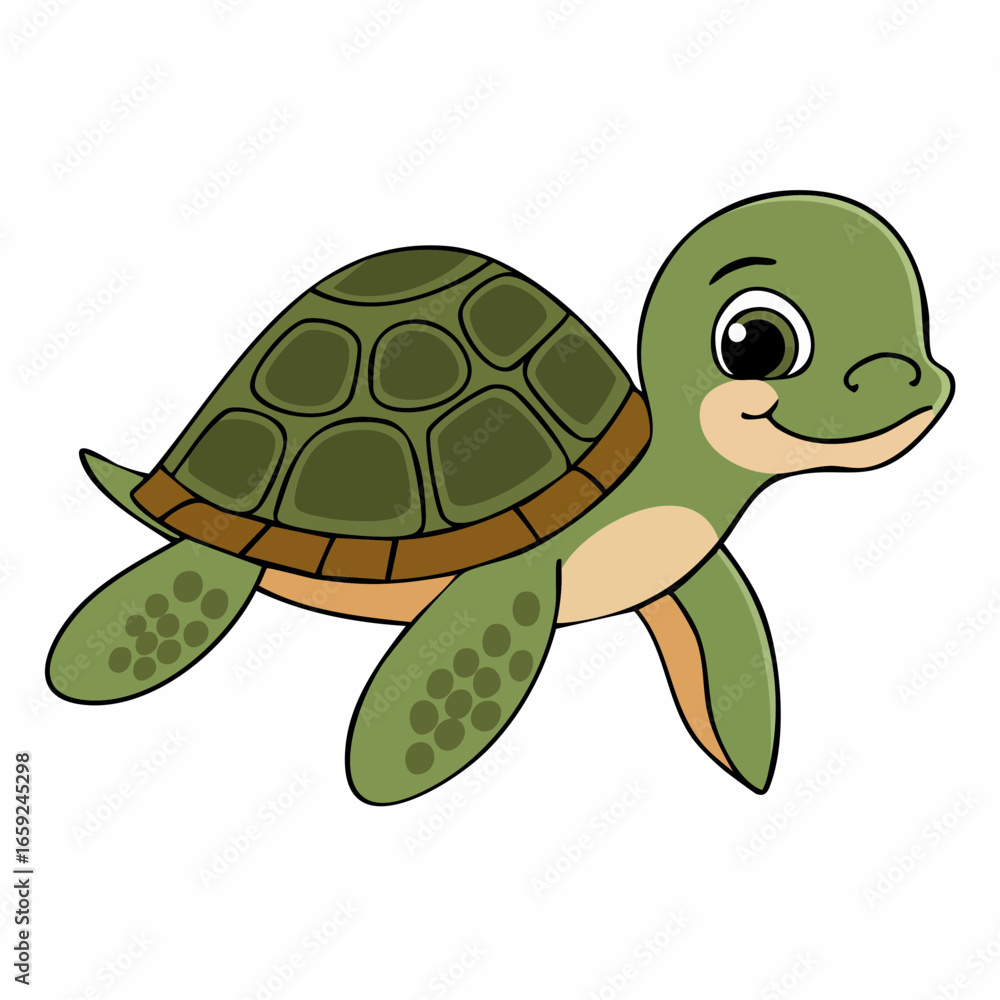 Obraz premium A cartoon turtle is a cute, slow reptile with a green shell