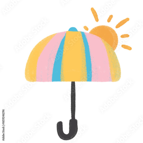 colorful umbrella with sun on white background