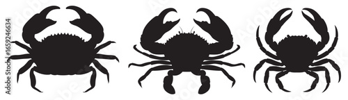 Trio of crab silhouettes against a plain white backdrop