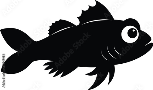 A black and white logo type fish silhouette design