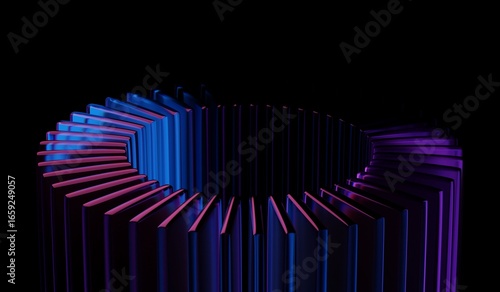Abstract crystal pattern with blue purple caustic effect, neon light holographic gradient on black 3D background with glass chromatic cube block shapes render. 3D illustration