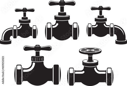 Assorted Faucet Vector Illustrations in Black and White Plumbing Fixtures