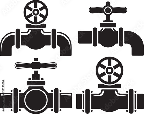Collection of Plumbing Faucet Vector Illustrations with Pipe Connections