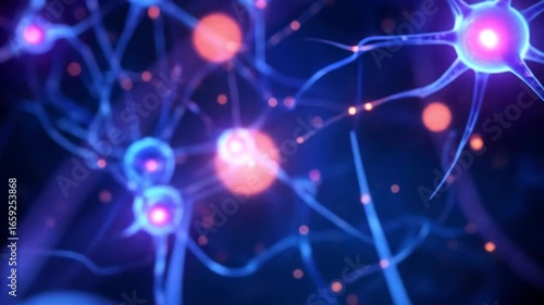 Wallpaper Mural Electric-blue neural network with pink centers and orange accents against a dark background Torontodigital.ca