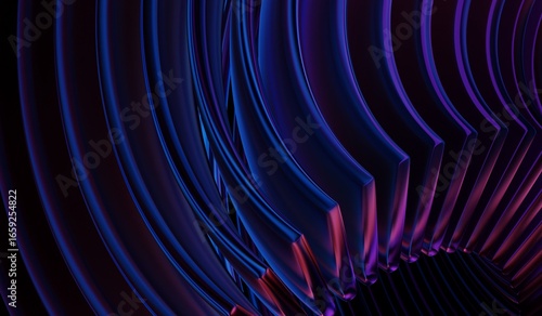 Glass chromatic cube block shapes render with neon light holographic gradient and blue purple caustic effect on black 3D background. Abstract crystal pattern. 3D illustration