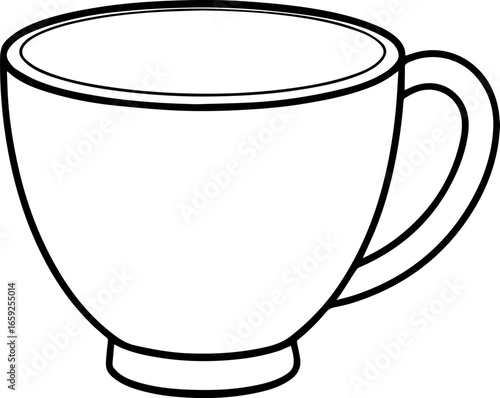teacup line art vector, simple black and white illustration