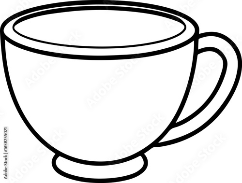 teacup line art vector, simple black and white illustration