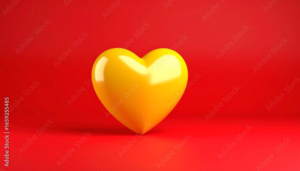 A bright yellow heart on a red background. 3D rendered A bright yellow heart on a red background. 3D rendered