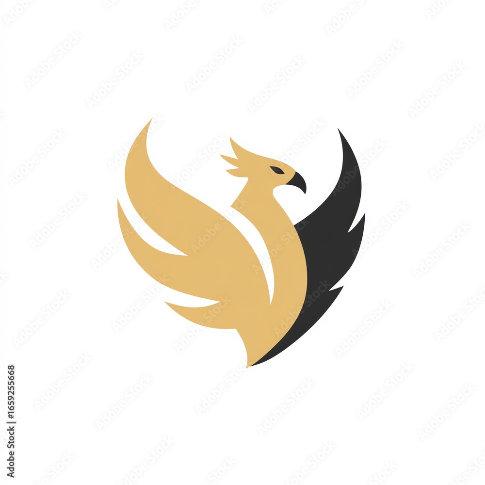 Fototapeta premium Majestic Phoenix Soaring High, Golden Wings Unfurled Against a Pure White Background, Symbolizing Rebirth and Power