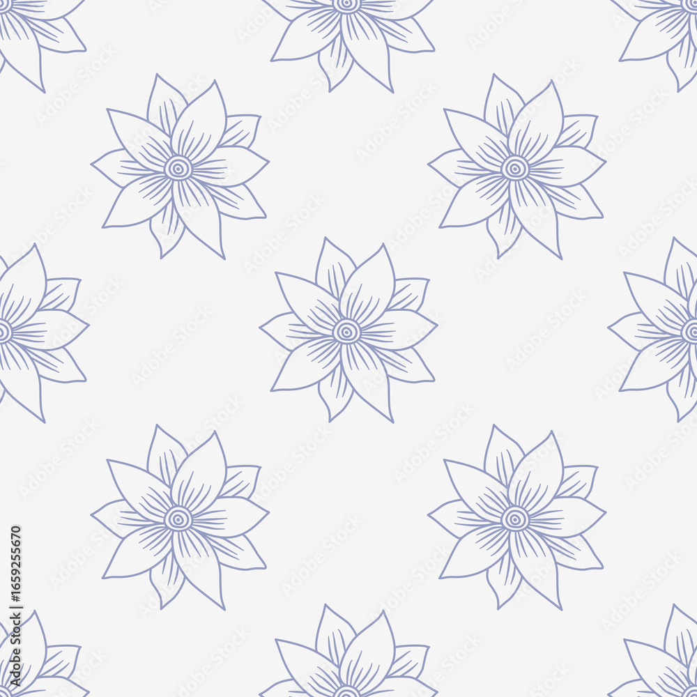 Obraz premium Minimalist Lavender Flower Outline Seamless Pattern