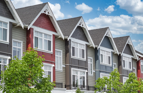 New Modern Apartment Buildings in Vancouver BC. Modern residential architecture on sunny day