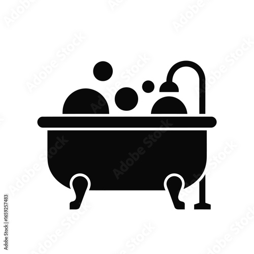 A silhouette of a bathtub with a shower head