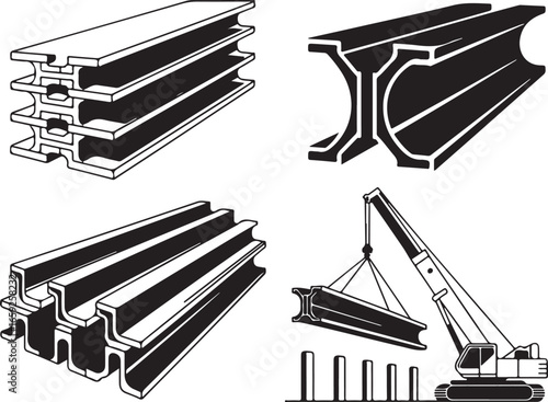 Steel Beam Construction Material Vector Illustration in Black and White