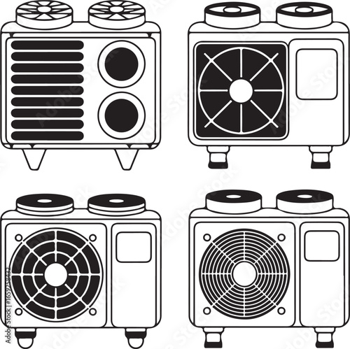 Air Conditioner Unit Vector Illustration in Black and White Style
